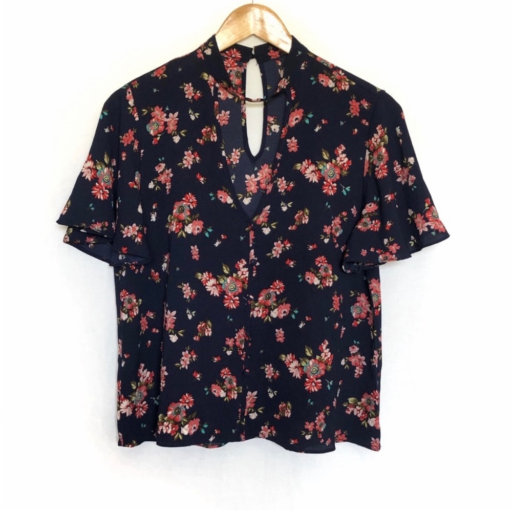 Blue Flutter Sleeve Blouse